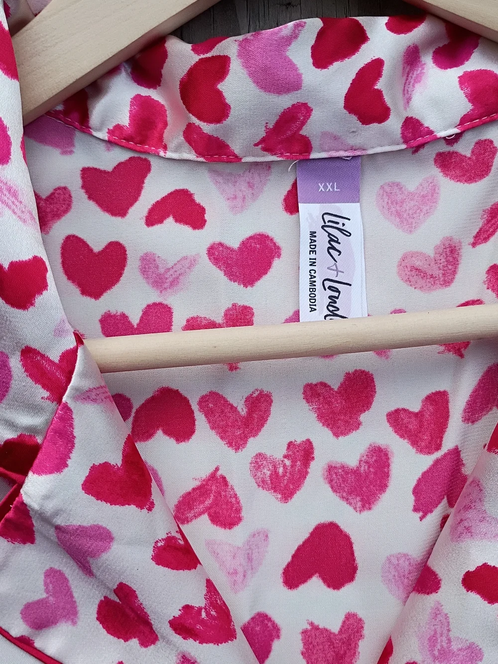 Women's Lilac+London Heart-Print Pink Pajama Set XXL